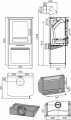 Technický nákres LEVANGER krbová kamna černá, box na dřevo
